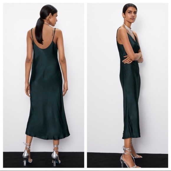 Zara emerald green midi cowl slip dress - Picture 1 of 9